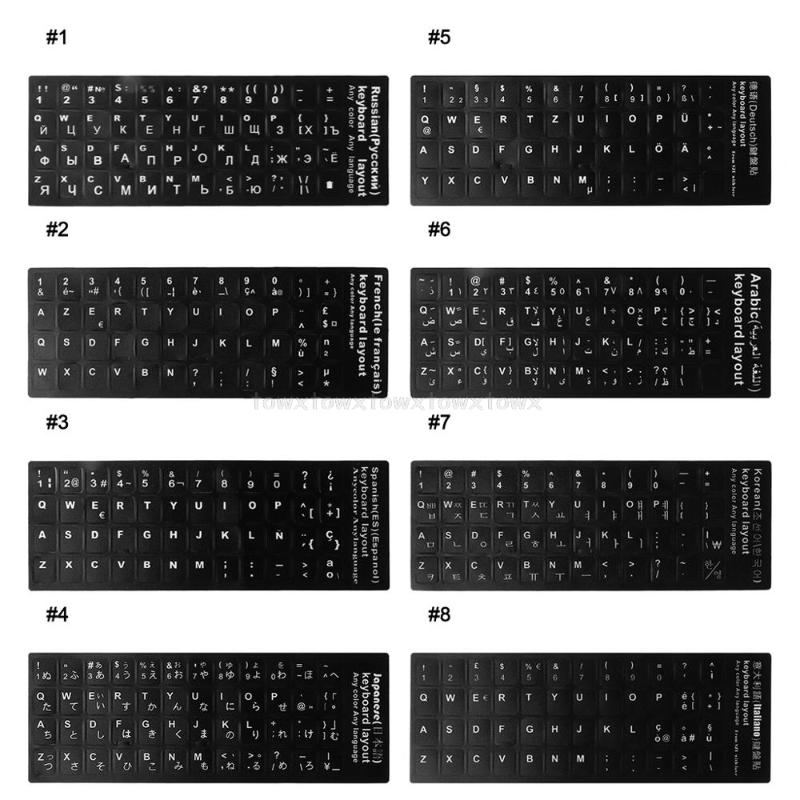 

Durable Keyboard Language Sticker White Russian/French/Spanish/Japanese/German/Arabic/Korean/Italian Lettering for Laptop PC O24