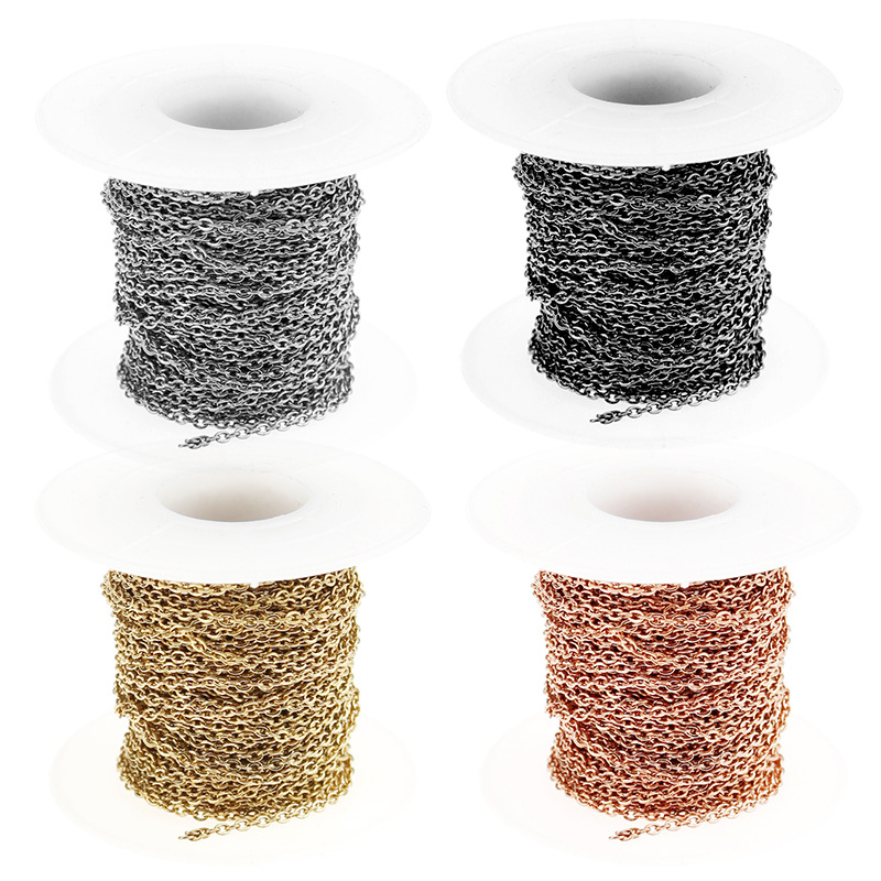 

WT-RWJ002 Wholesales 2mm stainless steel link chain fashion gold electroplated jewelry necklace chain by meters