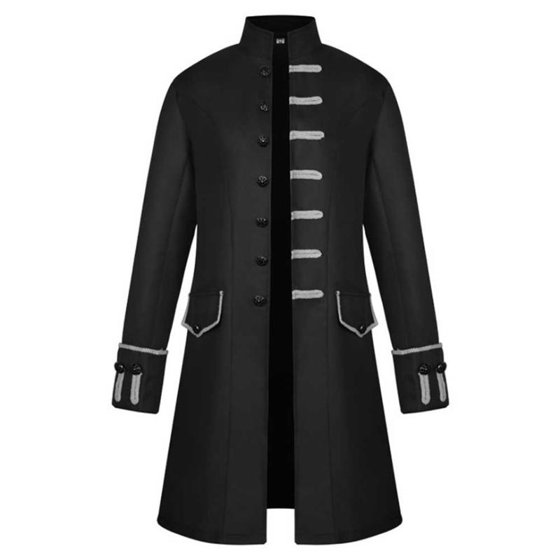 

Men Trench Coat Steampunk Jacket Medieval Costume Men Long Sleeve Gothic Brocade Jacket Frock Vintage Stand Collar Men's Coat, White