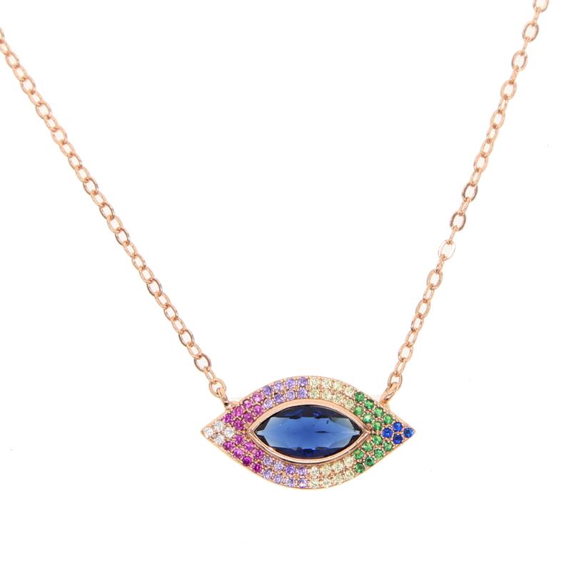 

fashion jewelry mix red blue purple colorful cubic zirconia turkish evil eye elegant women rose gold color top quality necklace