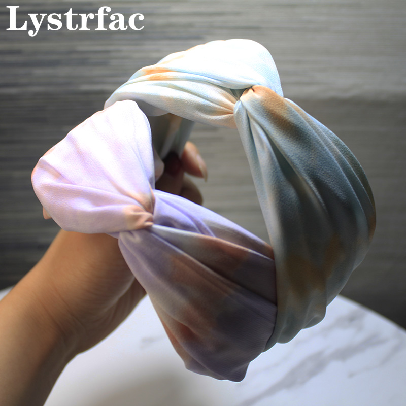 

Lystra New Fabric Tie-dye Ink Printing Cross Knot Women Headband Girls Wide Hair Hoop Boho Style Ladies Hair Accessories