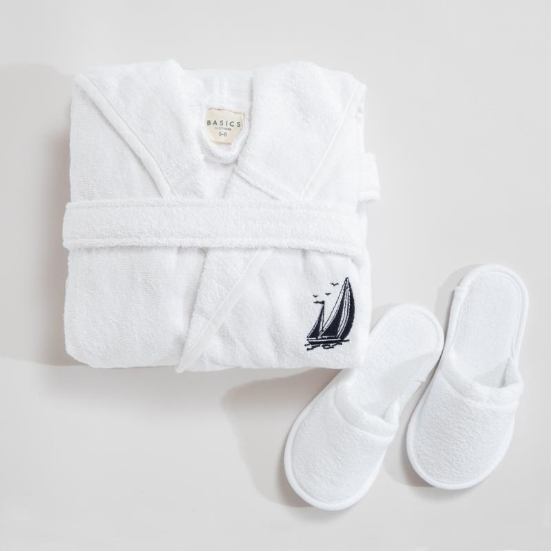 

Sail Patterned Kids Bathrobe Set Towel, White