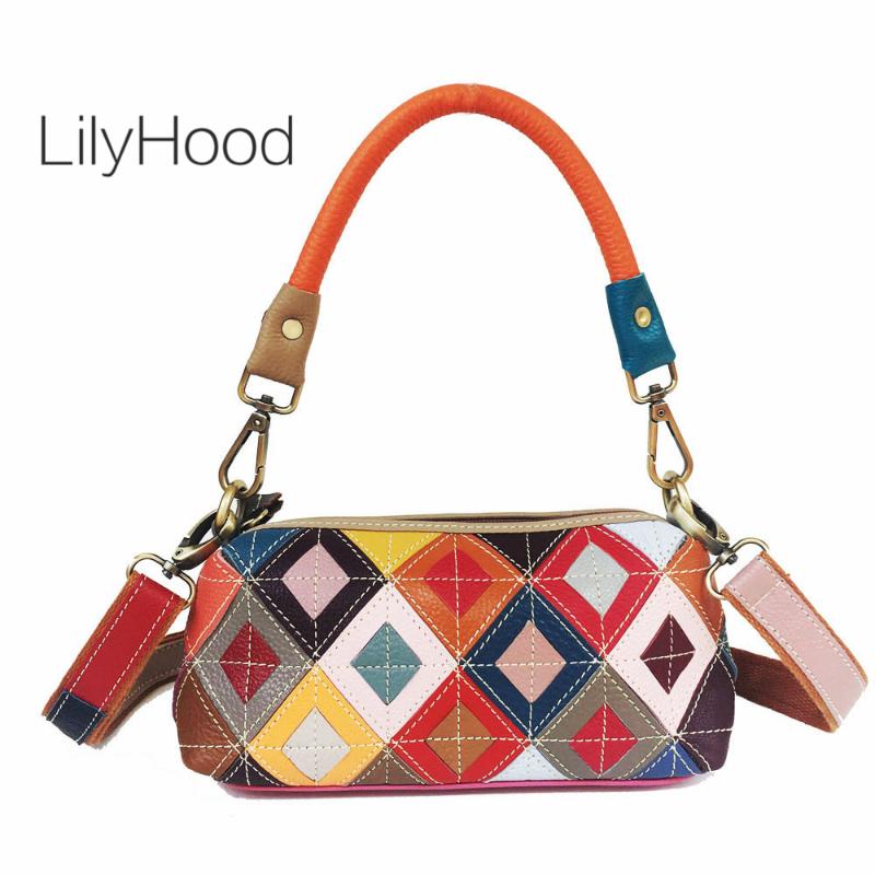 

Multi-color Genuine Leather Underarm Baguette Shaped Handbag for Women Female Cow Leather Diamonds Patchwork Messenger Bag Pouch, Colorful