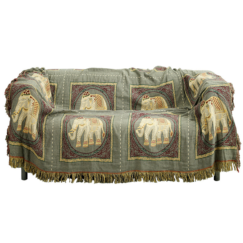 

Japanese style cotton Boho Elephant Knitted Blankets Ethnic Blanket Anti-Mite Throw Towel Sofa Decorative Bed Decor Tassel Wall