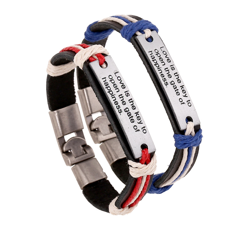 

Lover's Bracelet Genuine Leather Cord Bileklik Jewelry for Men and Women Couple Bracelets Zinc Alloy Letter Embossed Bangle