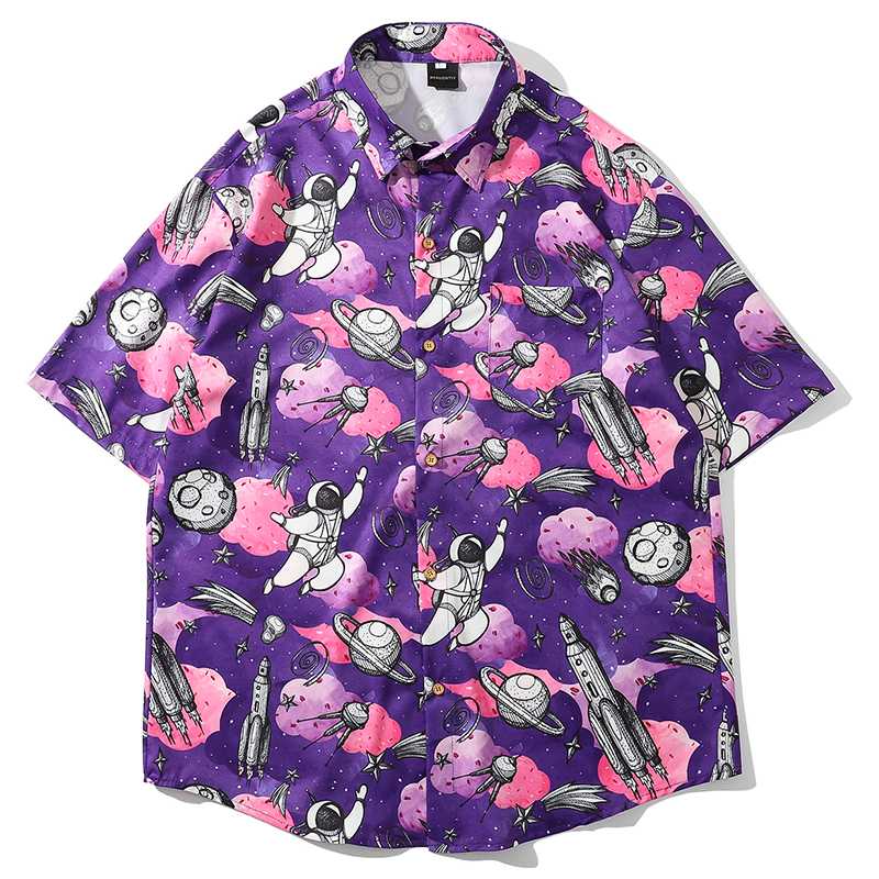 

2020 New Men's Shirts Men Hawaiian Camicias Casual Shirts Printed Short-sleeve Blouses Tops Male Beach Holiday Streetwear, A 1