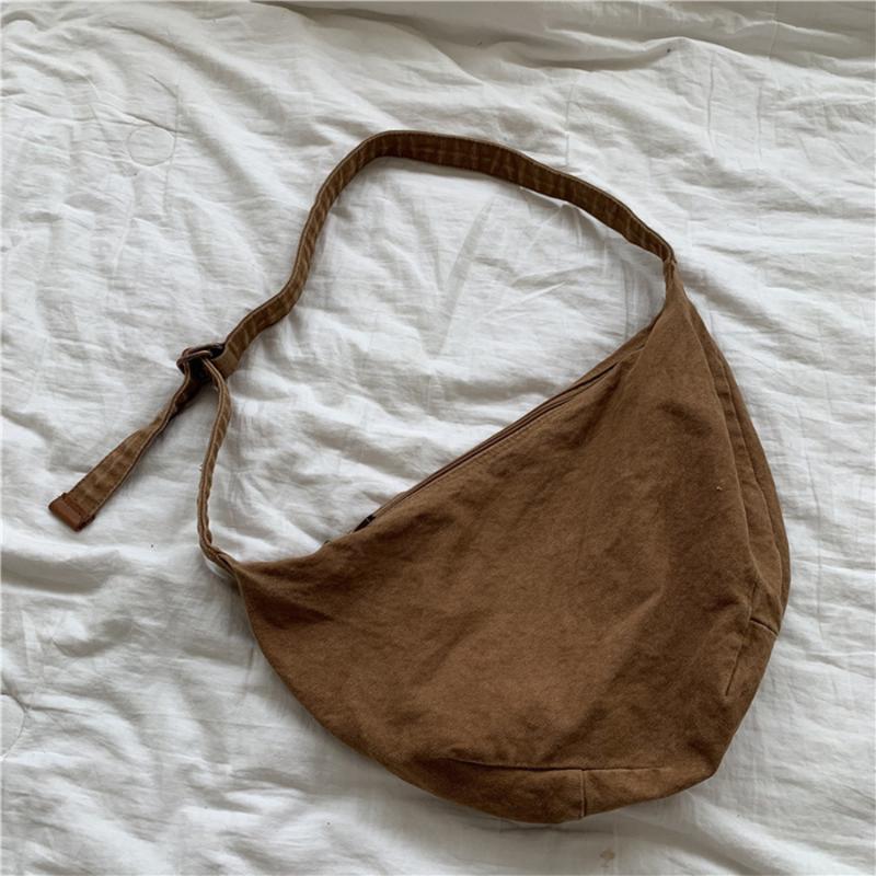 

Korean Style Simple Women Shoulder Bag Casual Retro Big Zipper Canvas Woman Bag Messenger, Green