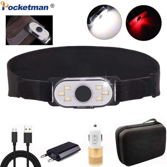 

Brightest COB LED Headlamp Red Light Head Light USB Rechargeable Waterproof Head Lamp Hat Clip Headlight with Built-in Battery