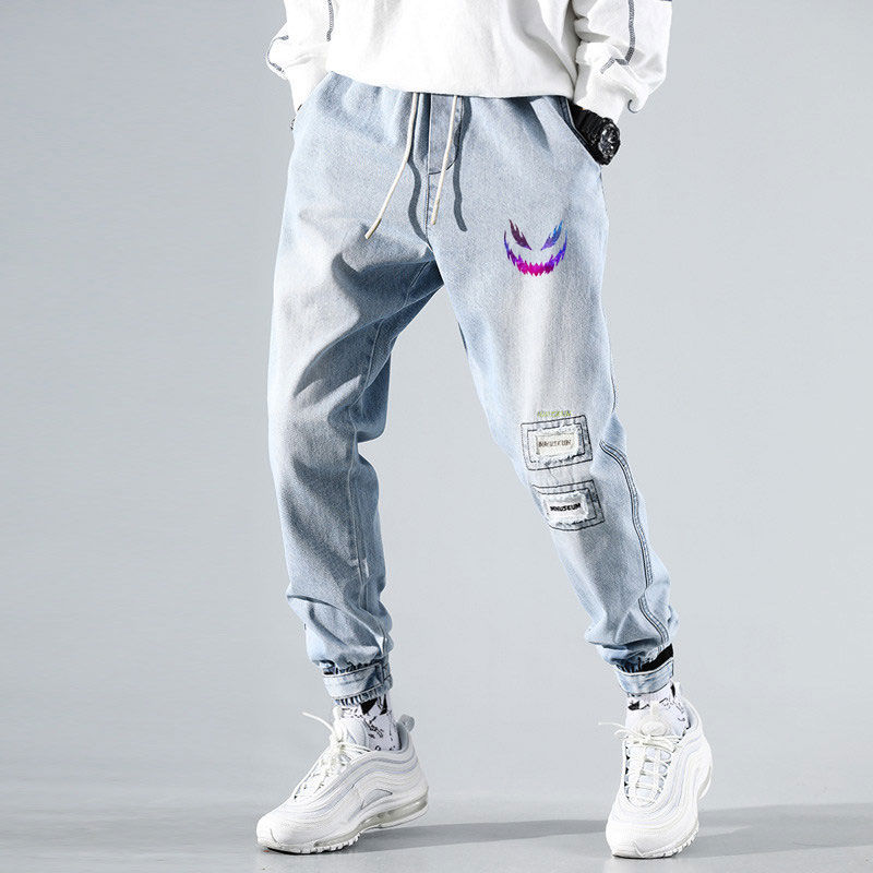 

Men's Jeans 2020 New Jeans Men's Elastic Elastic Waist Long Pants Loose Tooling Casual Trousers Baggy, Beige