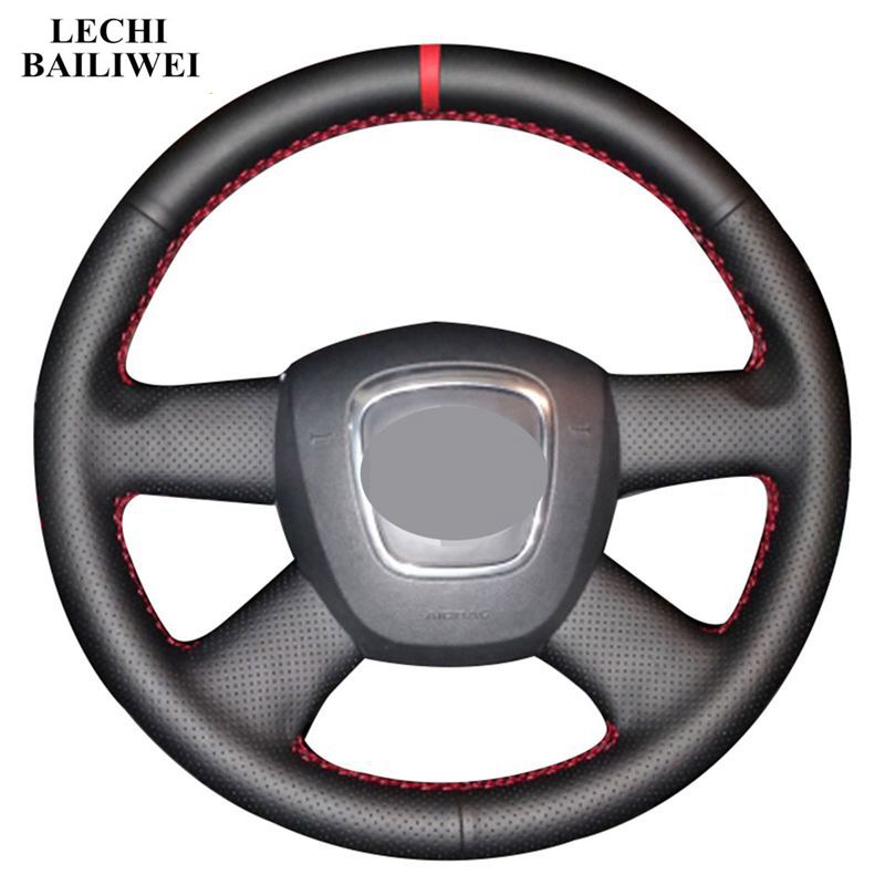 

Hand-stitched Black Leather DIY Car Steering Wheel Cover for Audi Old A4 B7 B8 A6 C6 2004-2011 Q7 2005-2011 Q5 2008-2012