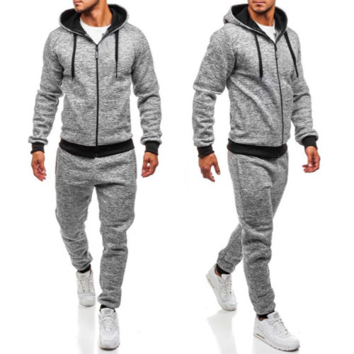 

US Men Tracksuit Jogging Hoodies Coat Jacket Trousers Pants Gym Sweat Suit Set, Gray