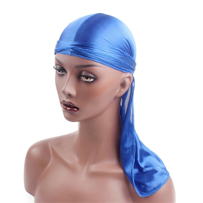 

Beanie/Skull Caps Unisex Silky Durag Long Tail Print Satin Bonnet Skullies Beanies Hats For Women Solid Sleep Cap, White