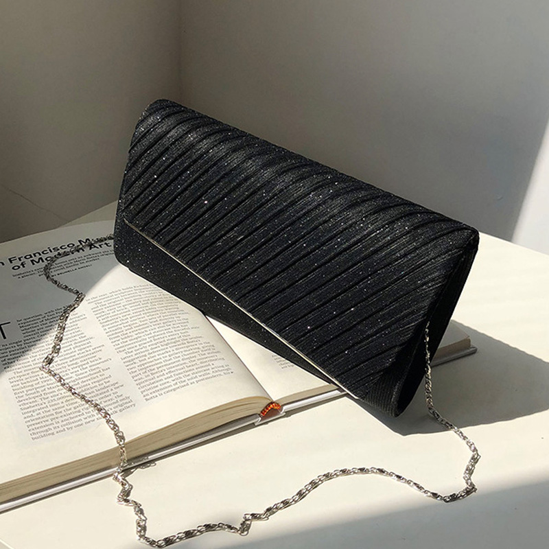 

New Stripe Hand Small Square Bag Korean Version Of the Chain Sling Shoulder Bag Tide Evening Black