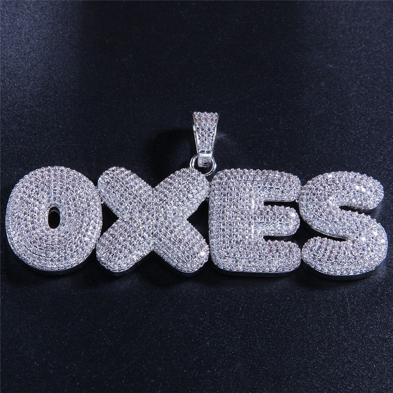 

New Fashion Bling Ice Out CZ Custom Name Letter Pendant Necklace with 24inch Rope Chain for Men Women Nice Gift