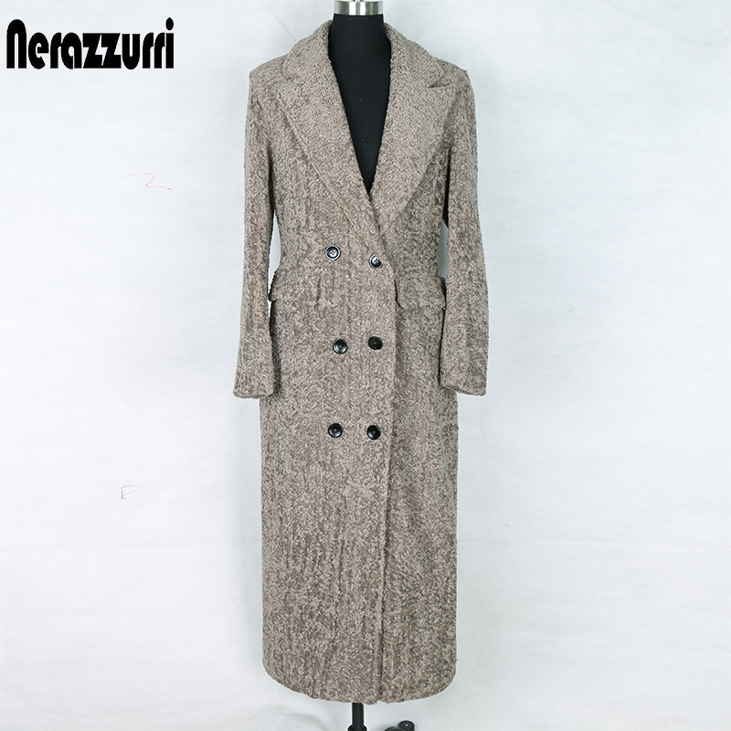 

Nerazzurrri long winter faux fur coat women big size 5xl 6xl 7xl double breasted long sleeve peaked lapel fake sheep fur blazer, Gray