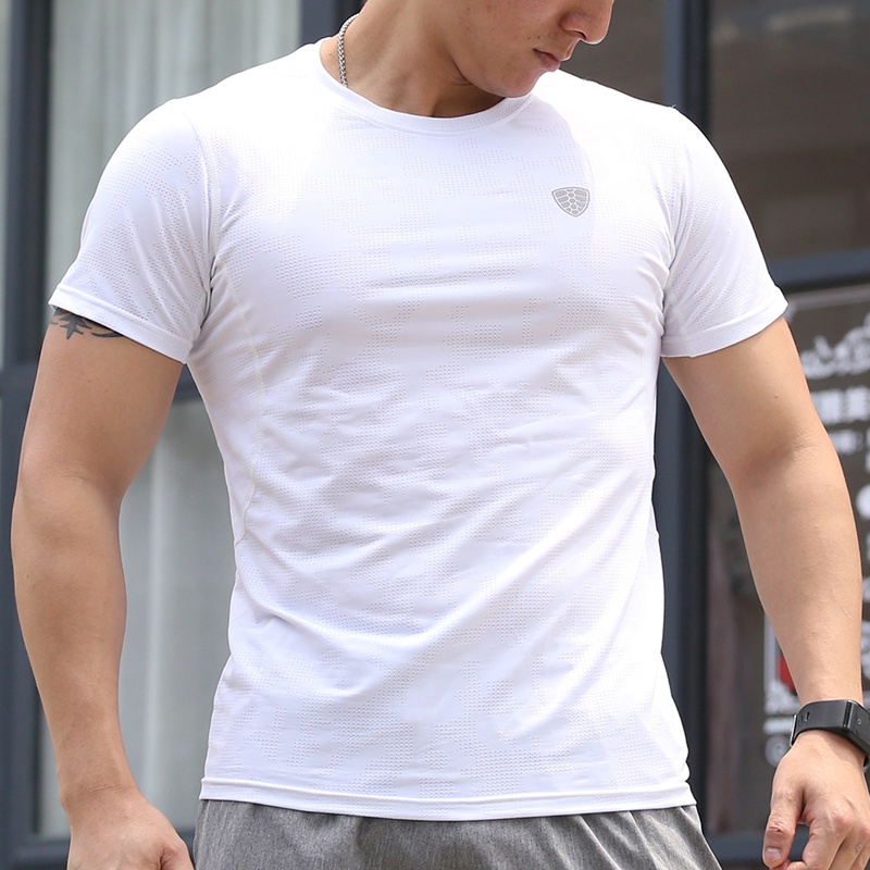 

H Men Short Sleeve T-Shirt Summer Casual Quick Drying Tee Tops Fitness Apparel Sportswear For Running Basketball*, Black