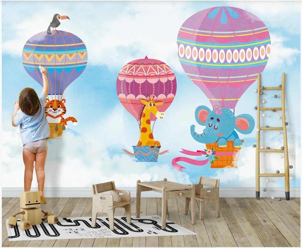 

3d wallpaper custom photo mural on the wall Elephant Giraffe Tiger Hot Air Balloon Children's Room decor photo wallpaper in the living room, Non-woven wallpaper