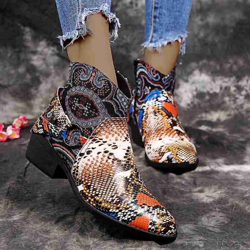 

New Pointed Toe Ankle Boots Shoes Women Cowboy Boots Western Cowgirl Green Snake Leather Femal Shoe Botas Mujer Dropship, Style 2