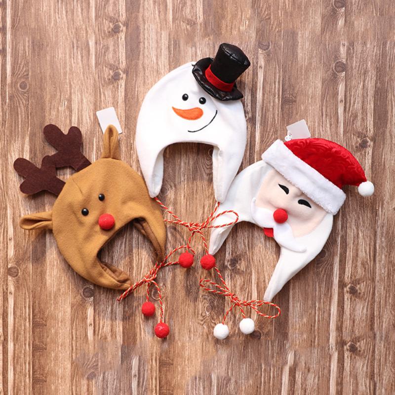 

Cute Brushed Cloth Christmas Cap Long Rope Hat Christmas Santa Claus Snowman Elk Ornaments Kids Adult Festival Hats