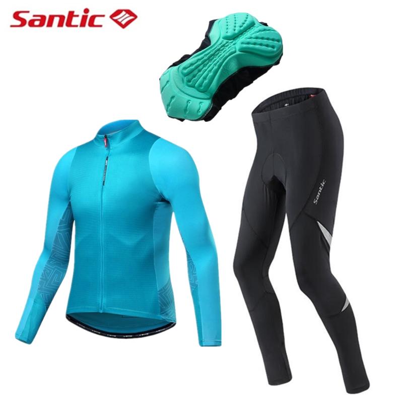 

Santic Men Long Sleeve Cycling Jerseys Set Spring Autumn MTB Road Bike Top Jersey With 4D Padded Reflective Tight Pants Trousers, Blue jersey