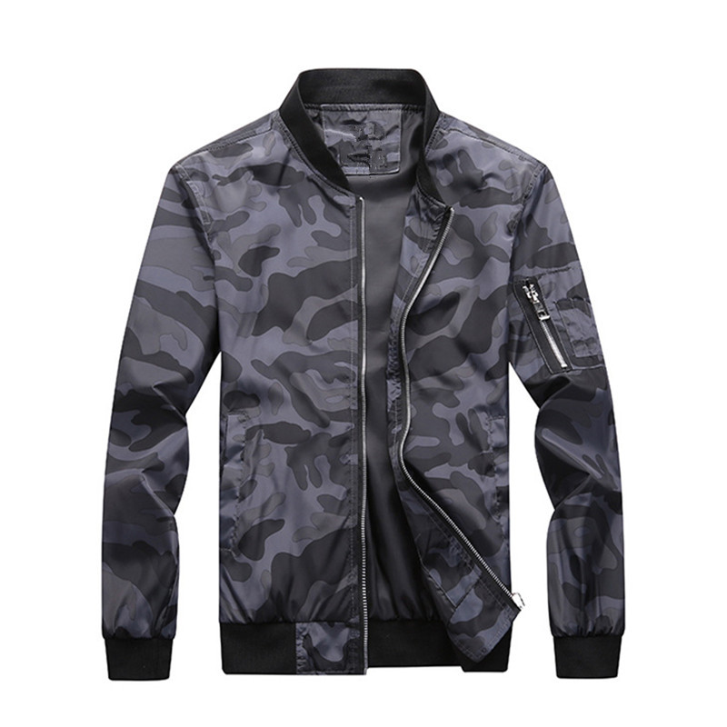 

Mens Designer Windbreaker Bomber Jacket Full Zipper Men Casual Camouflage Military Men Jackets Stand Collar Coats Men Clothing Plus Size 7XL, Gray