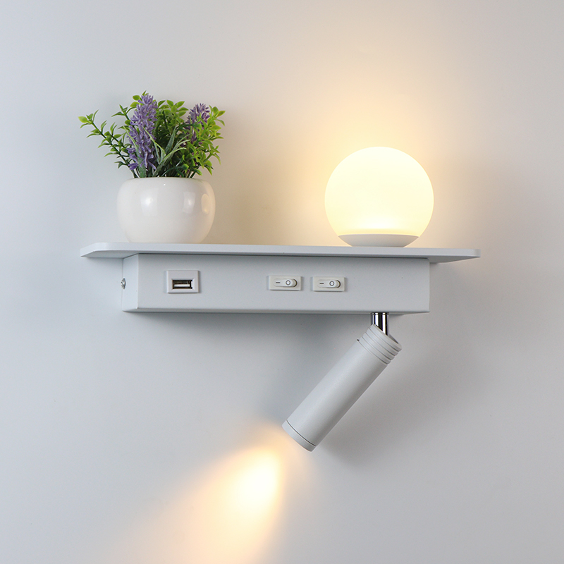 

Bedroom Bedside LED Wall Light With USB Charging With Switch Hotel Decoration Lighting Wall Lamp Aluminum And Acrylic AC90-260V