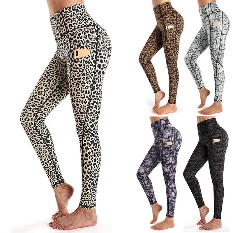 

Women's Yoga Leggings 2020 New Leopard Print Pockets High Waist Workout Fitness Leggings Gym Running Sportspants, Black