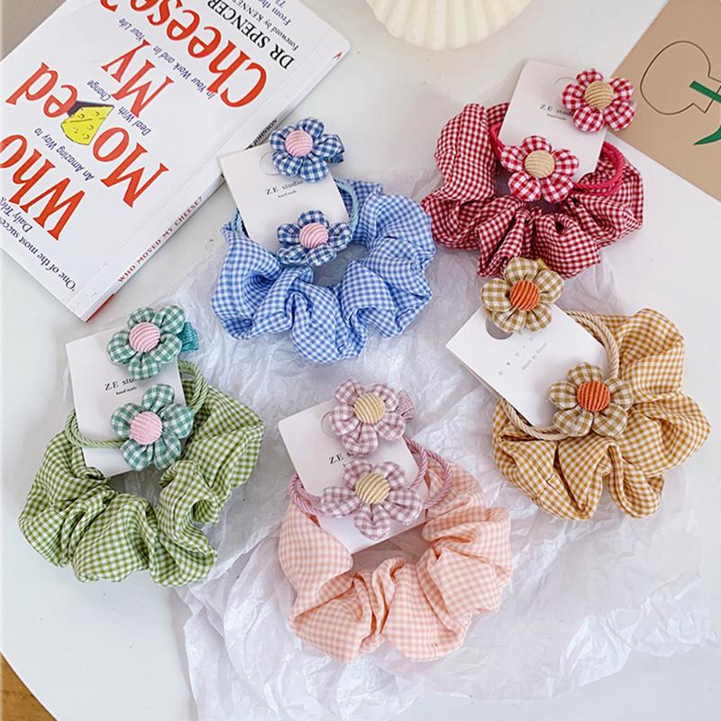 

3Pcs Lattice Scrunchies Set Elastic Hair Bands Fashion Flower Headband Ponytail Ties Rope Hair Accessories