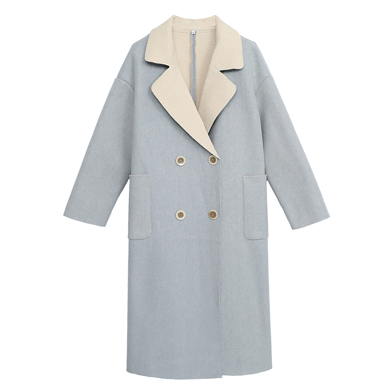 

Loose patchwork woolen overcoat -5XL plussize women, Blue