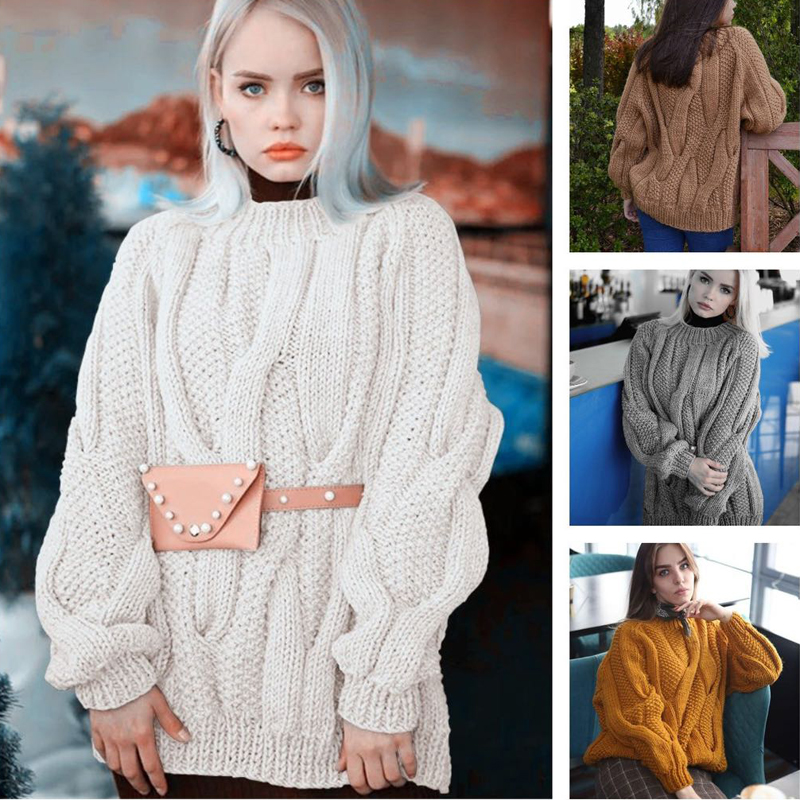 

Zoki Winter Women Sweater Thick Warm Long Sleeve Twisted Knitted Jumper Casual Oversize Long Sleeve Loose Female Pullover Tops, Green