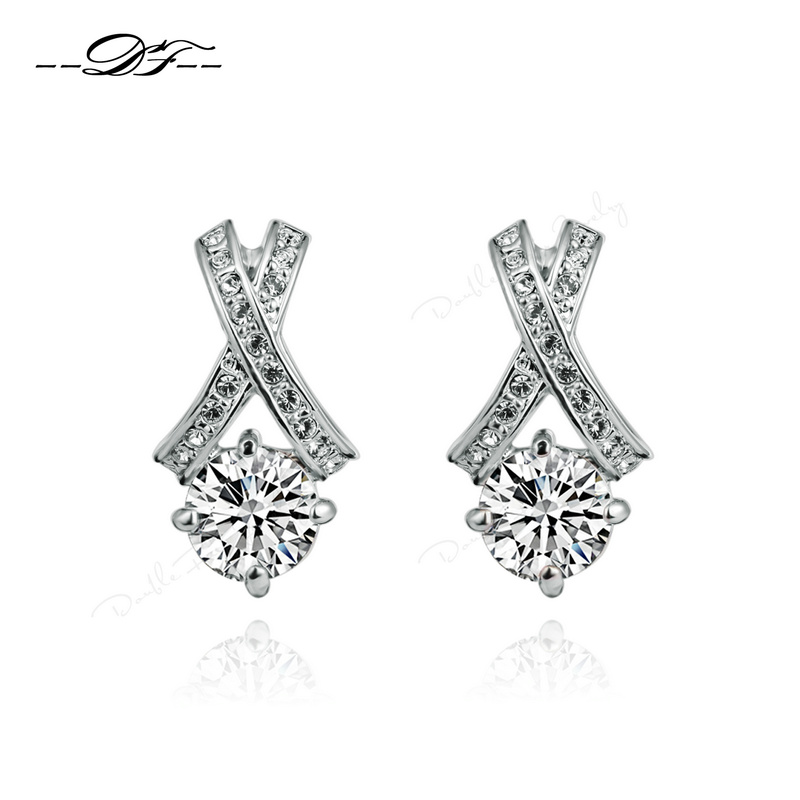 

Shiny Cubic Zircon Simple Elegant Stud Earrings Rose Gold/Silver Color HotSale Crystal Jewelry For Women brincos DFE161M
