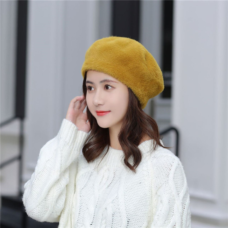 

Berets Top Quality Hats For Women Autumn Winter Mink Velvet Female British Warm Beanies Painter Princess Trendy Gift, Yellow