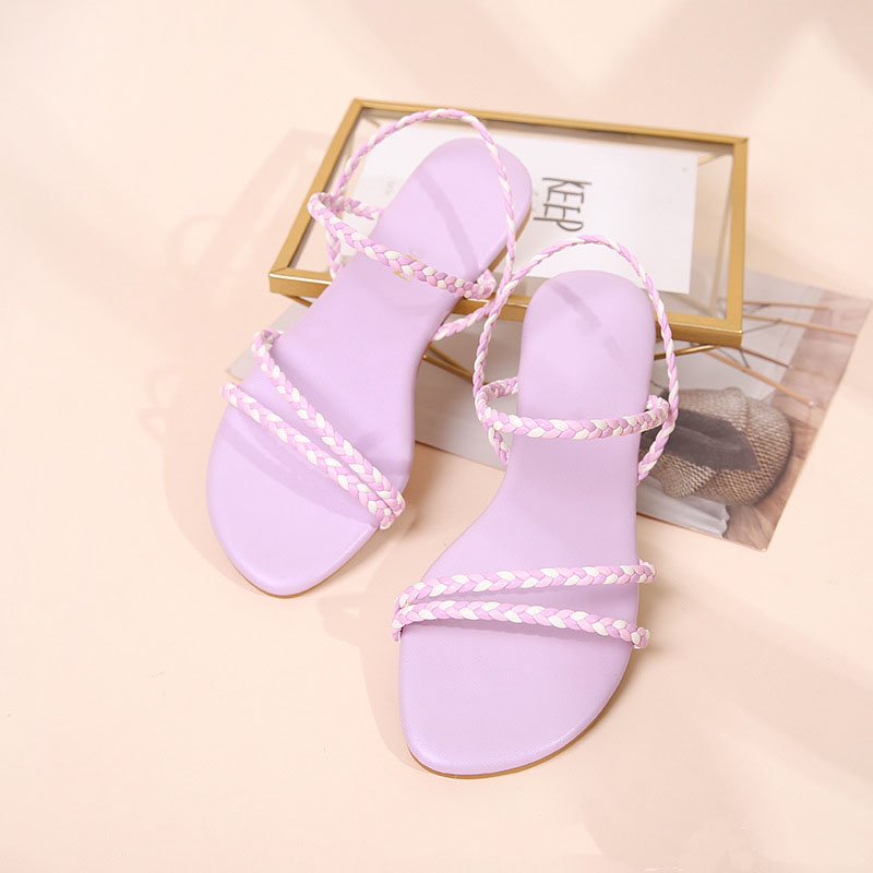 

2020 Roman weaving girls sweet sandales femmes open toe flats sandalias fairy style knitted colors block sandals women over size, Purple