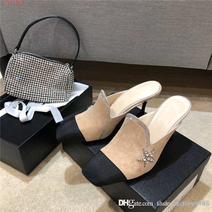 

2020 High-Heels Women Fashion Leather Ankle Boot Women Leisure Single Shoes Fashion Half slippers With original box 34-40, Socks