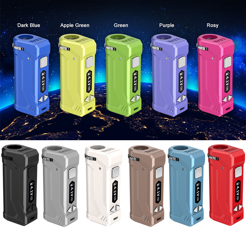 

Authentic Yocan UNI Pro Mods 650mah Box E-cigarette Kit Mod Preheat VV Battery For All Width of Cartridges Oil Atomizers Voltage Adjustable Vape, Mixed 11 colors