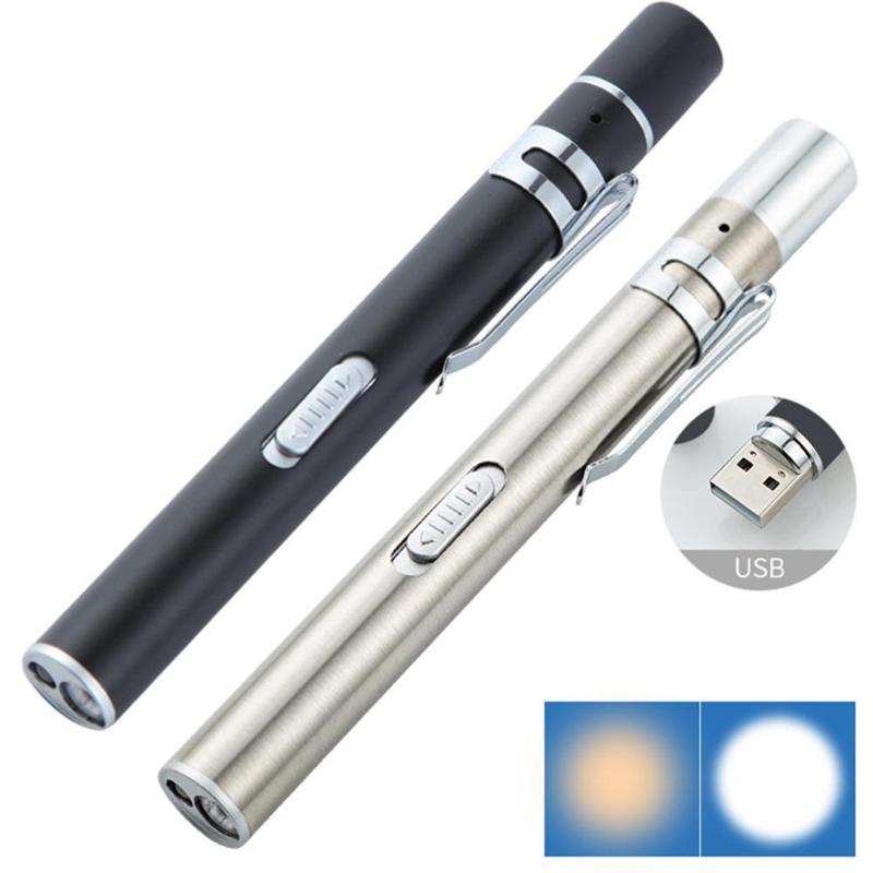 

Mini Handy Pen Light USB Rechargeable Dual Light Color Nursing Penlight For Student