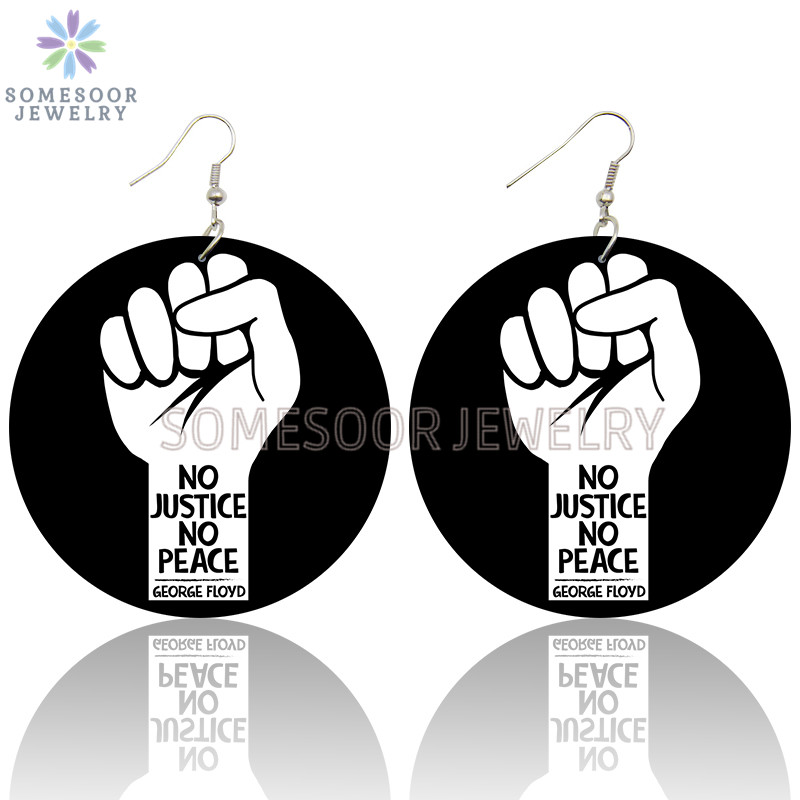 

Dangle & Chandelier SOMESOOR No Justice Peace Sayings Wooden Drop Earrings George Floyd Power Fist Black Lives Matter Printed For Women Gift