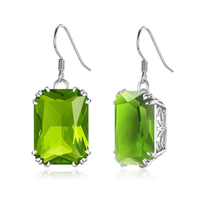 

Szjinao Green Sparkling Silver Earrings For Women Peridot Long Earings Real 925 Sterling Silver Wedding Fine Jewelry Brincos Hot