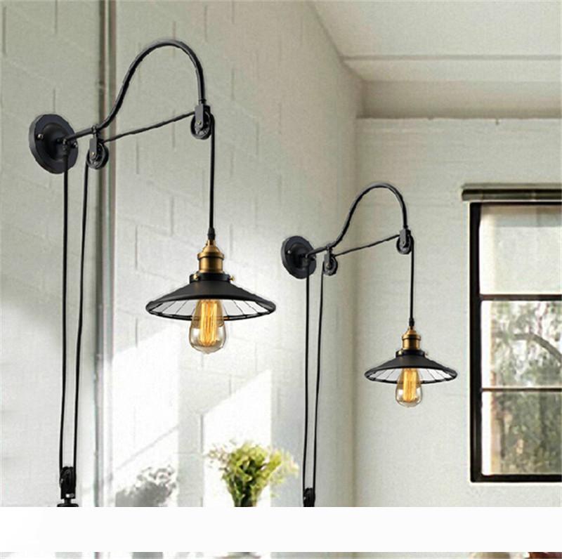 

loft vintage wall lamp fashion antique lighting american style lift retractable pulley wall sconce lighting for aisle stairs