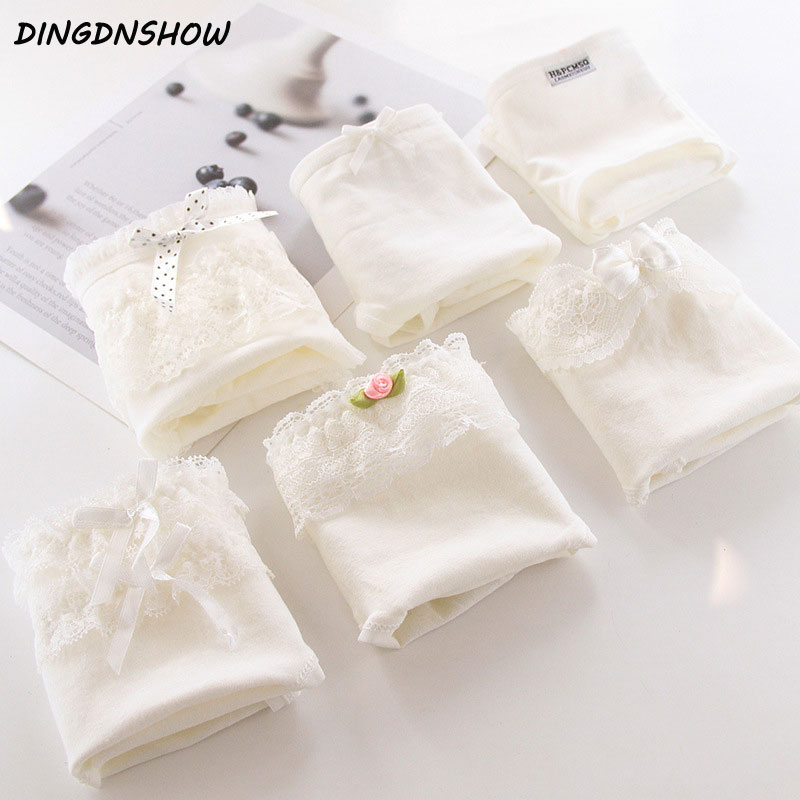 

DINGDNSHOW] 2020 New Arrival Briefs Women Lace Sexy Panties Solid Mid Rise Cotton Intimated Girls Bow Underwear