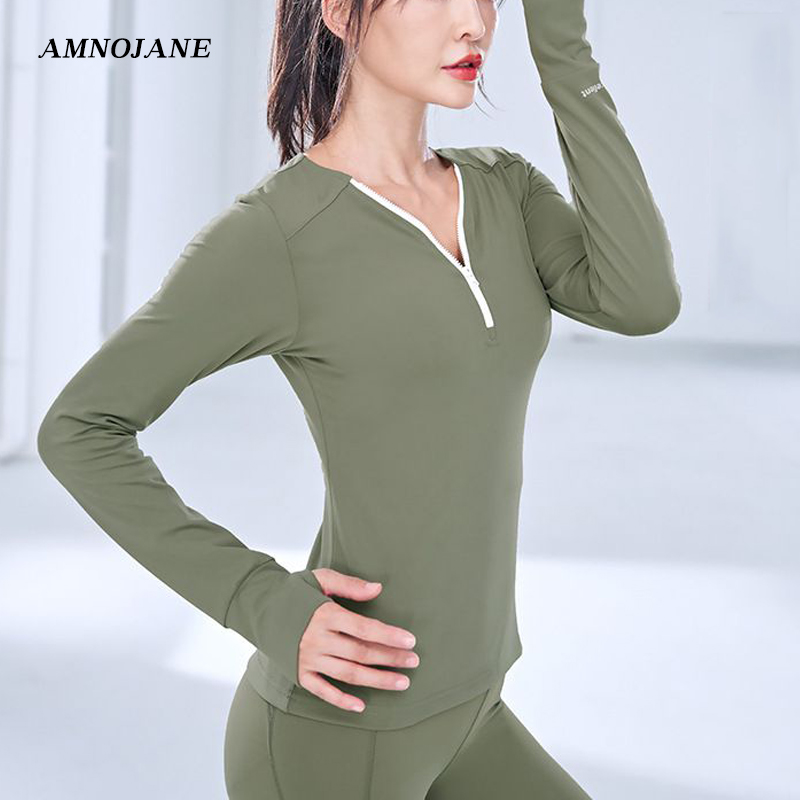 

Long Sleeve Crop Top Fitness Comfortable Zipper Front Yoga Tops Fall Clothes For Women Athletic Shirts Woman Gym Fitness Shirt, Black