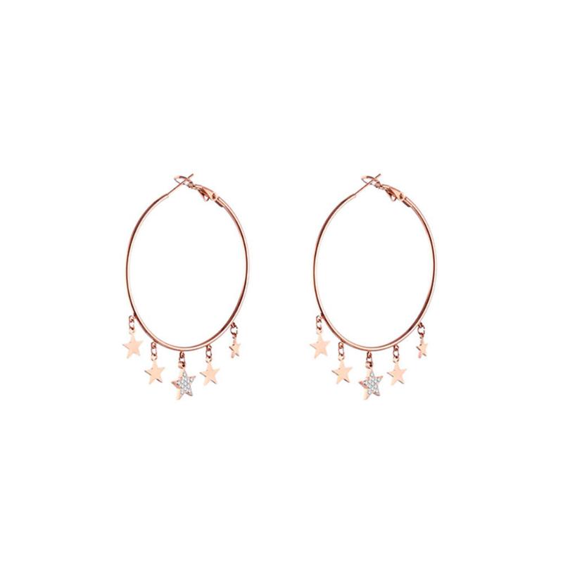 

Big Women's Stainless Steel Hoop Earrings Rose Gold Round Multi Stars Charm Ear Jewelry Accessories Female 2020