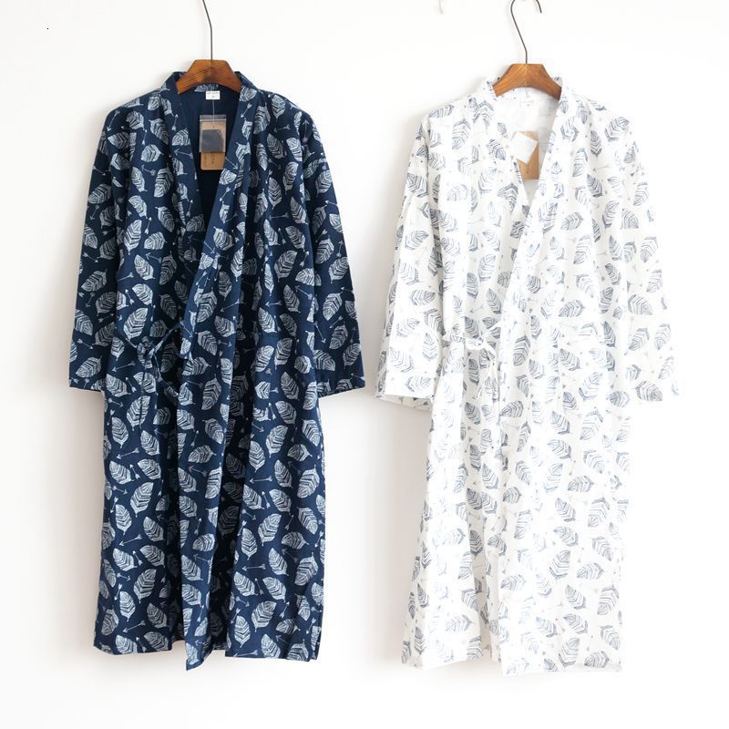 

New Men's Japanese Spring Summer Yukata Homewear Cotton Gowns Woven Bathrobe Leaves Robe Japanese Kimono Traditional Cardigan