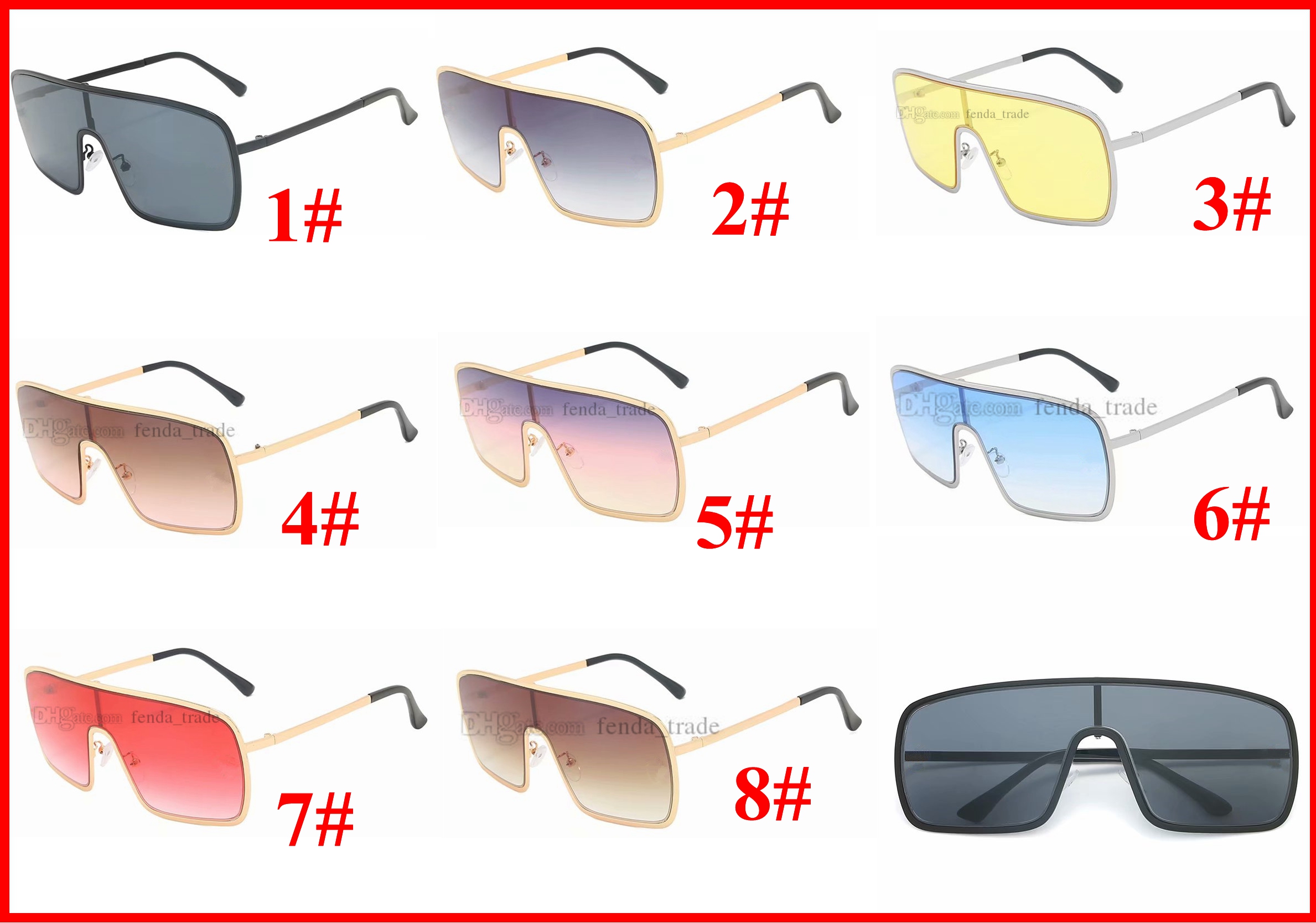 

Big Frame men sunglasses designer Black Lens women sunglasses for men oversized sunglasses square Beach Summer eyewear 8 colors 5PCS