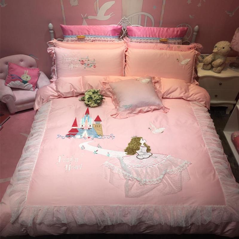 

Luxury 100% Cotton princess in the castle Lace Bedding Set Embroidery Duvet cover Bed Sheet Pillowcases  Queen size 3/Jpcs, Ssy1