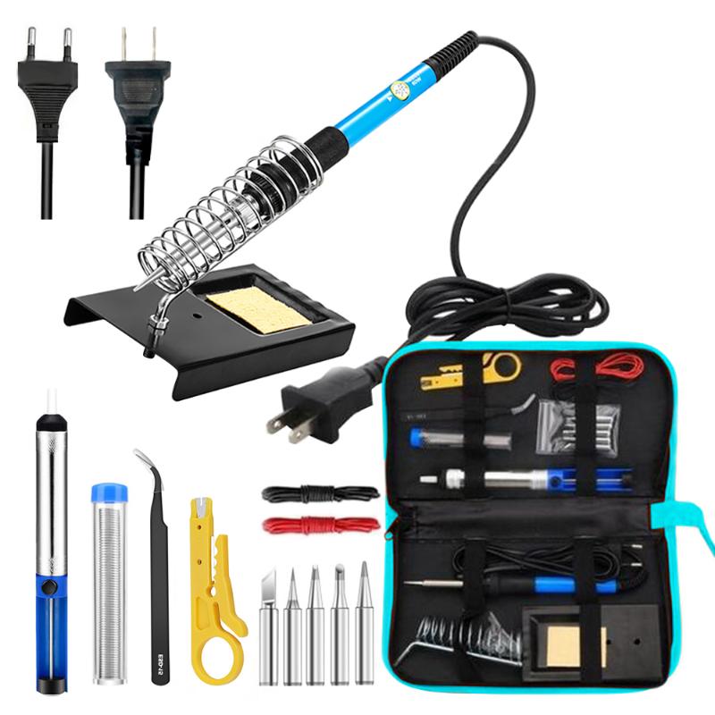 

Electric soldering iron set adjustable temperature portable welding repair tool tweezers tin wire soldering iron suction gun set