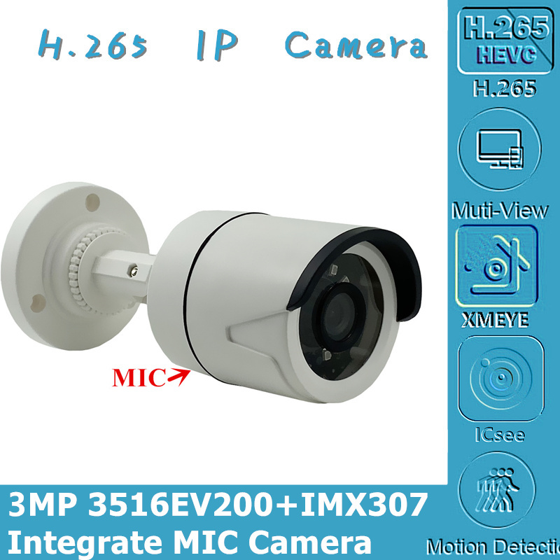 

Integrate MIC Audio Sony IMX307+3516E IP Camera H.265 3MP Low illumination IRC 48V PoE Onvif CMS XMEYE Motion Detection