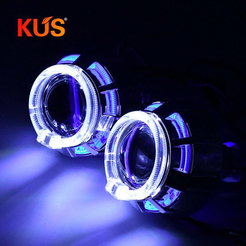 

2pcs 2.0 inch car Bi xenon H1 Projector lens with dual led angel eyes shrouds mask h1 h4 h7 car