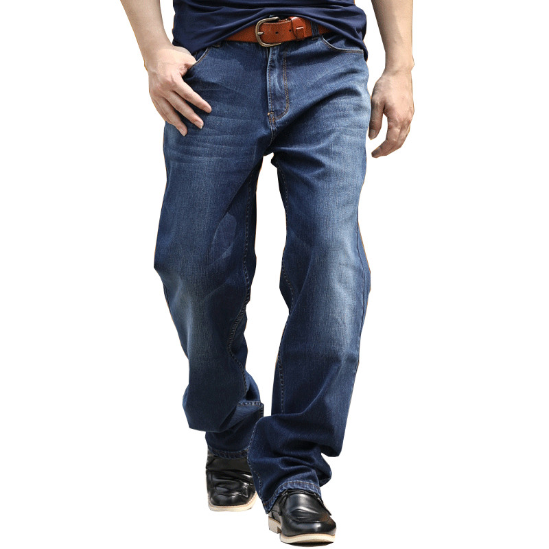 

Plus Size 28-44 Jeans Man Denim Jeans Casual Middle Waist Loose Long Pants Male Solid Straight For Men Classical Blue