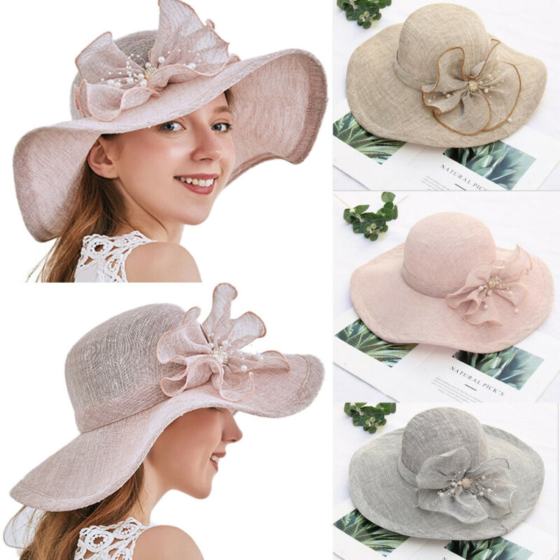 

Wide Brim Hats Women's Summer Large Floppy Folding Cap Sun Straw Beach Hat, Khaki